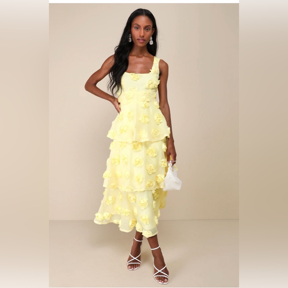 Lulu's Sunny Yellow Floral Midi Dress